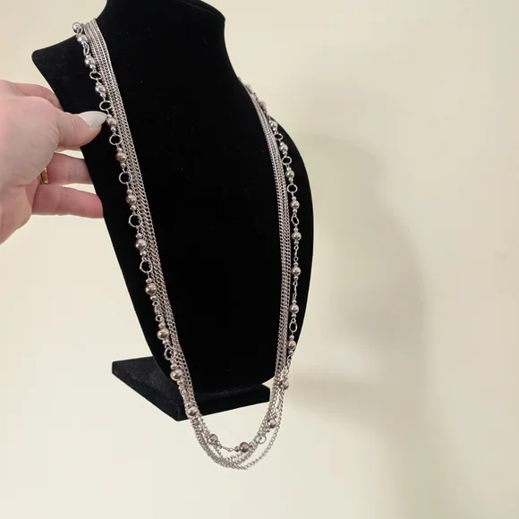 Long Silvertone Multi-Strand Beaded Necklace - Women's Jewelry - Picture 2 of 12